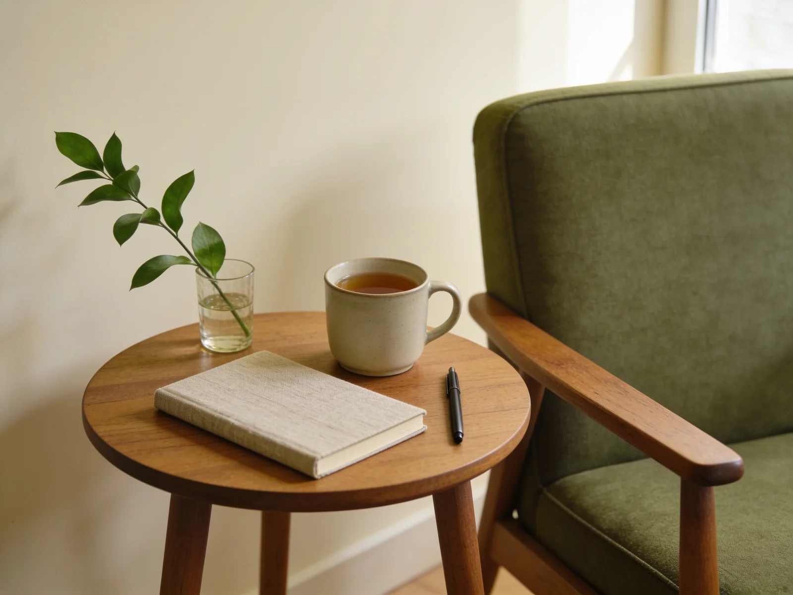 A quiet table and two chairs set up for a relaxed initial consultation